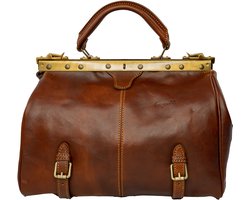 bupell Michele dokterstas / verloskundige tas van echt plantaardig gelooid leer - Luxe lederen tas, handgemaakt in Italië - Ook als schoudertas met schouderriem Verloskundetas, vertegenwoordigerstas bruin - Dames en heren