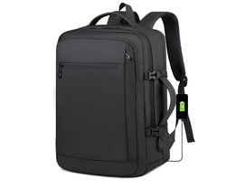 CarryQuest® - Laptoprugzak Heren 16-inch - Duurzaam Canvas + Leren Accenten - Lichtgewicht & Ruim - Studentenboekentas voor - Motorreizen - Zwart