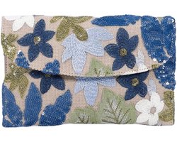 Dames bloemenborduurwerk pailletten avond clutch handtas parelmoer parels bloem schoudertas party bruiloft tas (blauw) - ShopVlot