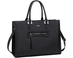 Dames Handtas Groot - Tote Shopper PU Leer - Elegante Hengseltas met Veel Vakken - Perfect voor School en Werk - Zwart