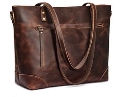 Dames Schoudertas van Echt Leer - Vintage 3-Wege Laptop-, Reis- en Handtas