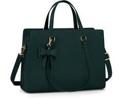 Dameshandtas voor de universiteit, PU-lederen draagtas, grote werktas, tas voor laptop van 15,6 inch, schoudertas, Groen