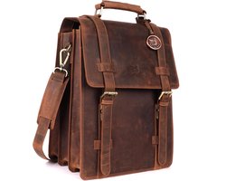 DE LAMASSU® (Adrian) leren laptoptas – 2-in-1 rugzak & schoudertas Tan Huinter