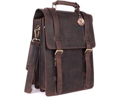 DE LAMASSU® (Adrian) leren laptoptas en rugzak – 2-in-1 rugzak & schoudertas Donker Hunter