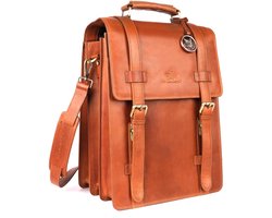 DE LAMASSU® (Adrian) leren Tot 17 inch laptoptas – 2-in-1 rugzak & schoudertas Cognac