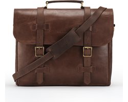 DE LAMASSU® Bastien Leren Aktetas 17 inch – Unisex Business Laptoptas van Volnerf Rundleer – Vintage Werktas met Dubbele Gesp