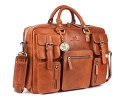 DE LAMASSU® Dorian Leren Aktetas 17 inch – Unisex Business Laptoptas van Echt Leer – Vintage Werktas met 5 Vakken – Bruin