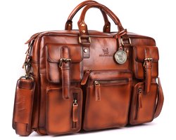 DE LAMASSU® Dorian Leren Aktetas 17 inch – Unisex Business Laptoptas van Echt Leer – Vintage Werktas met 5 Vakken