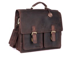 DE LAMASSU® (Gustavus) Leren Aktetas 17 Inch – Extra Ruim – Met Trolleyband & Organizer – Premium Business Tas Unisex Laptoptas 17 inch