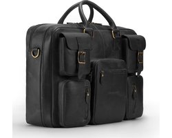 DE LAMASSU® (Kasper) ZWRT XL Leren Business Tas 17 Inch – Echt Rundleer – Extra Ruim – 180° Openklapbaar – Premium Werk- & Reistas Unisex