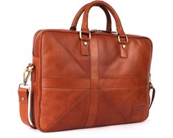 DE LAMASSU® Orion Leren Laptoptas 16 inch – Unisex Business Aktetas van Echt Leer – Vintage Werktas met Schouderriem – Cognac