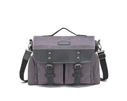 DE LAMASSU® Vintage Canvas Laptop Tas 15 inch – Motor en fiets Geschikt – Harde Achterkant – Messenger Bag – 40x28x10 cm