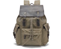 DE LAMASSU® Vintage Canvas Laptoptas 15 inch – Motor & Fiets Geschikt – Harde Achterkant – Messenger Bag – Canvas & Echt Leer – 40x28x10 cm