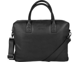 DSTRCT Fletcher Leren Business Laptoptas - 15,6 inch laptopvak - Sleutelhanger - Zwart