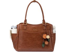 Elegante 15.6 Inch Dames Laptoptas voor Werk, School en Universiteit - Grote PU Leren Handtas met Bloem Hanger en Ruimte voor Laptop en Benodigdheden