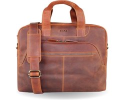 Fana Bags Leren Laptoptas Cognac - 15,6 inch Laptop & Ipad vak - Veel Vakken - Laptop Tas Echt Leer - Zakelijke Werktas - Moderne Leren Aktetas