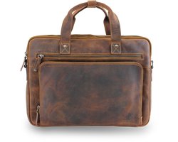 Fana Bags Luxe Laptoptas Bruin - Buffelleer - Aktetas - Leren Business Tas - 15,6 inch Laptoptas Echt Leer - Vintage