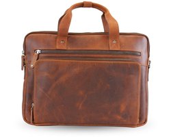 Fana Bags Moderne Laptoptas Leer Cognac - Luxe Aktetas - Leren Business Tas - Werktas Veel Vakken - 15,6 inch Laptoptas