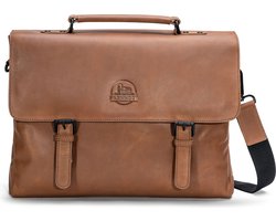 Farmhood Leren Business tas Laptoptas met laptopvak Nashville Briefcase 2F Mid Brown Bruine