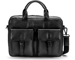 Farmhood Leren Business tas Schoudertas met laptopvak Memphis Briefcase RV 1F Black Zwart
