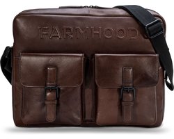 Farmhood Leren Business tas Schoudertas met laptopvak Memphis Messenger RV 1F Dark Brown Donkerbruin