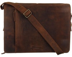 GreenLand Nature Leren Business tas Laptoptas met laptopvak Montenegro Messenger Bag / Magnetic Logo Brown Bruine