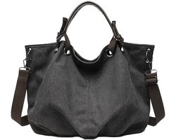 Grote Canvas Shopper Dames Tas met Vakken - Schoudertas & Handtas voor Laptop 17 inch