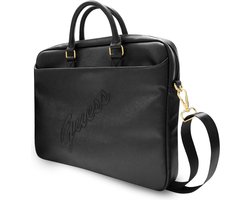 Guess Saffiano Vintage Script Laptop Tas - 15 en 16 inch Zwart
