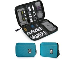 Handige Reistas voor Elektronica, Ideaal voor Opladers, Powerbanks, USB Sticks en SD Kaarten, Blauw, 24 × 17 × 3.5 cm