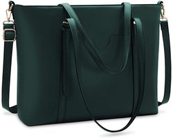 handtas, damesshopper, groot, 15,6 inch, PU-leren shopper, zwarte laptop schoudertas, grote zakelijke aktetas voor dames, retro schooltassen, groen, Large