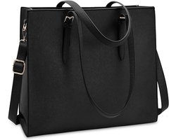 Handtas Shopper Dames Grote Zwarte Handtas Lederen Schoudertas Werktas Grote Laptop Business School Tas 15,10 Inch REWYTAZ