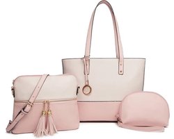 Handtassen Dames Grote Draagtassen in Contrasterende Kleur 3-Delige Set Schoudertas met Kwastjes Aktetas voor Werk School - Roze