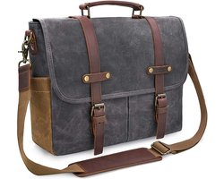 heren schoudertassen, 15.6 inch , aktetas, laptoptas, waterdicht, canvas, groot, werktas, koerierstas, mannen, vintage - Grijs