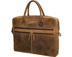 Hide & Stitches Idaho Hand & Schoudertas Laptoptas 15,6 inch - Premium Leder - Business - 100% Leer - Bruin