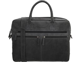 Hide & Stitches Idaho Hand & Schoudertas Laptoptas 15,6 inch - Premium Leder - Business - 100% Leer - Zwart.