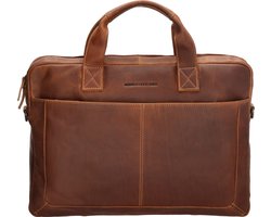 Hide & Stitches Japura Laptoptas 15,6 inch Premium Crossbody Schoudertas 100% Leder - 100% Leer - Cognac.