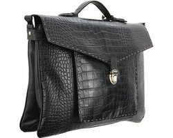 Hidesign lederen laptoptas / aktetas 'Cem' croco zwart