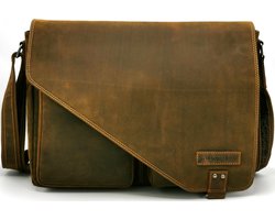 Hillburry Laptoptas Buffelleer XL formaat - Laptop 17,3 inch - Buitenmaten: (bxhxd) ca. 43cm x 30cm x 10cm
