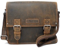 Hillburry tas - Unisex Schoudertas / aktetas / laptoptas in buffel leer / vintage leer Bruin