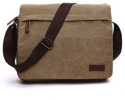 Kaki Canvas Schoudertas Heren – 14-inch Laptoptas | Messengerbag met Ruime Inhoud voor Werk & Reizen