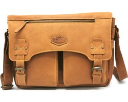 LandLeder - Leren Messengertas PINCH OF WAX - Cognac kleur - (bxhxd) ca. 35cm x 27cm x 11cm