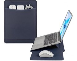 Laptop beschermhoes - Laptop sleeve - Tas met standaard - Waterdicht - Met standaard - PU-leer - Draagbaar werkstation - Voor op reis en op kantoor - Geschikt voor 15-inch en 16-inch laptops - Blauw