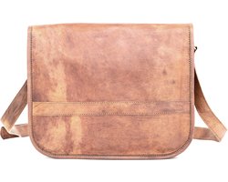 Laptoptas 15 inch – Cognac Bruin Urban Vintage 100% Echt Leer Satchel Tas | 37 x 27 x 10 cm – Handgemaakte Crossbody Tas – Messengertas Echte Leder Almeria Model 011