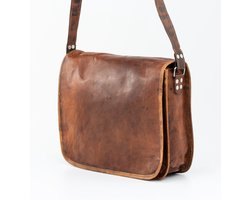 Laptoptas 15 inch – Cognac Bruin Urban Vintage 100% Echt Leer Satchel Tas | 37 x 27 x 10 cm – Handgemaakte Crossbody Tas – Messengertas Echte Leder Almeria Model 041