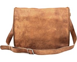 Laptoptas 15 inch – Cognac Bruin Urban Vintage 100% Echt Leer Satchel Tas | 37 x 27 x 10 cm – Handgemaakte Crossbody Tas – Messengertas Echte Leder Almeria Model 061