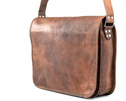 Laptoptas 15 inch – Cognac Bruin Urban Vintage 100% Echt Leer Satchel Tas | 37 x 27 x 10 cm – Handgemaakte Crossbody Tas – Messengertas Echte Leder Almeria Model 088