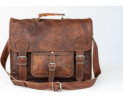 Laptoptas 15,6 inch “Granada” – Bruin ECHTE LEDER Messengertas - Unisex Vintage Look Satchel Working bag 42 x 29 x 11 cm (MODEL061)