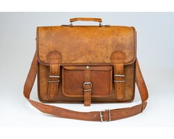 Laptoptas 15,6 inch “Granada” – Bruin ECHTE LEDER Messengertas - Unisex Vintage Look Satchel Working bag 42 x 29 x 11 cm (MODEL067)