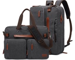 Laptoptas 2 in 1 Laptop Rugtas Schoudertas voor 17.3 inch laptop – canvas grijs