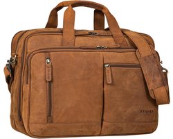 Laptoptas Leer - Aktetas Heren Dames - Grote Werk Organisatie - Uitbreidbaar Vak - 45 x 17 x 34 cm